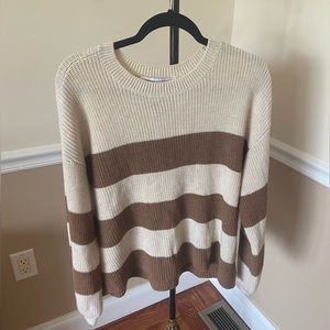 tan and brown cupcakes & cashmere striped crew neck sweater